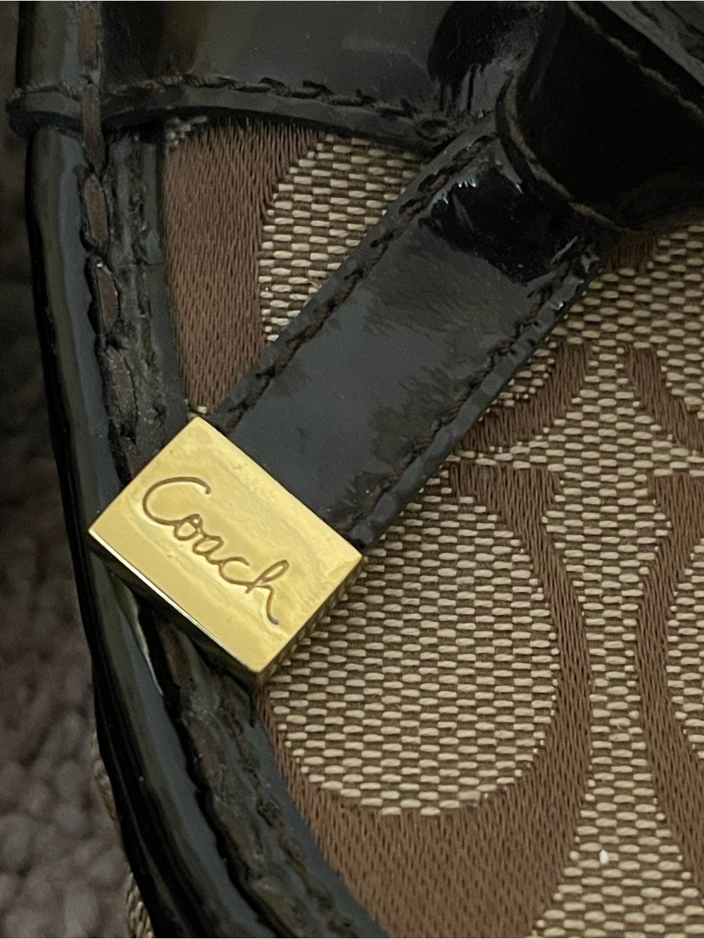 Coach Brown Signature Canvas and Black Patent Frida Loafers - Picture 5 of 8
